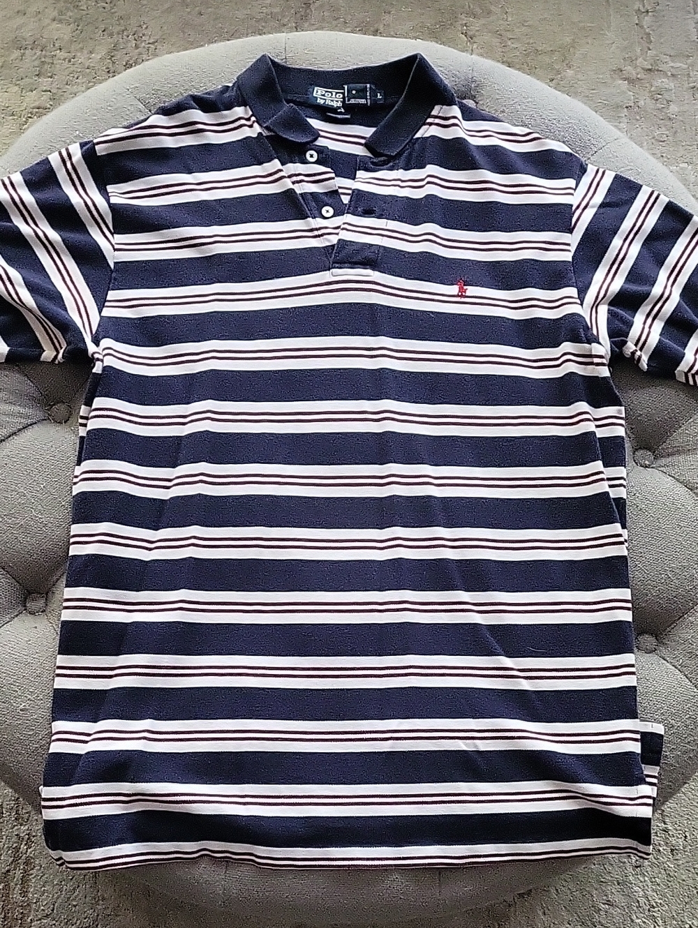 Polo by Ralph Lauren Navy, White & Cream Striped Men’s Polo